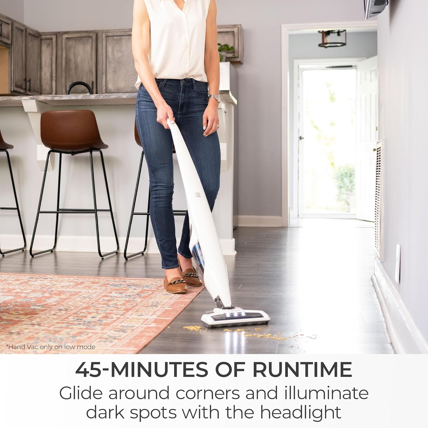 Kenmore DS1030 Cordless Stick Vacuum Lightweight Cleaner 2-Speed Power Suction LED Headlight 2-in-1 Handheld for Hardwood Floor, Carpet & Pet Hair, White4 Kenmore DS1030 Cordless Stick Vacuum Lightweight Cleaner 2-Speed Power Suction LED Headlight 2-in-1 Handheld for Hardwood Floor, Carpet & Pet Hair, White