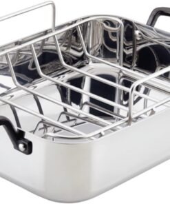 KitchenAid 5-Ply Clad Stainless Steel Roasting Pan Roaster with Removable Rack, 15 Inch x 11.5 Inch - Polished Stainless Steel