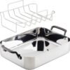 KitchenAid 5-Ply Clad Stainless Steel Roasting Pan Roaster with Removable Rack, 15 Inch x 11.5 Inch - Polished Stainless Steel