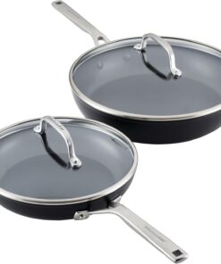 KitchenAid Hard Anodized Induction Nonstick Frying Pan Set With Tempered Lids, 4-Piece - 10 & 12 Inch – Durable, Even Heating, Oven Safe to 500°F, Dishwasher Safe, Easy-Clean