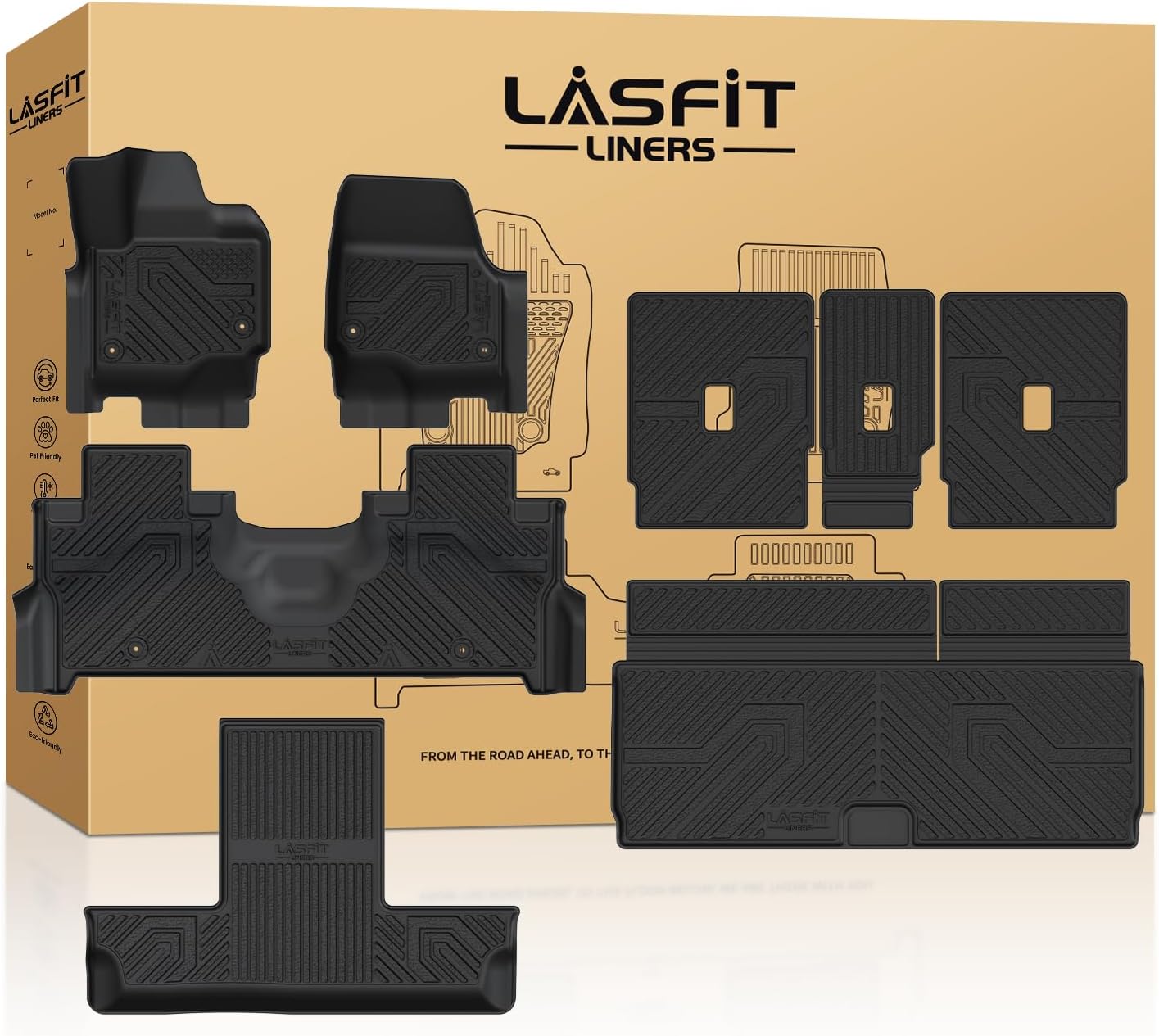 LASFIT Floor Mat&Cargo Backrest Mat for (ONLY Fit 7 Seats Standard) Ford 2025 2026 Expedition & Lincoln Navigator(only fit 2row Bucket seat),Fit 100% TPE Easy Clean Floor Liners,Full Set,Black LASFIT Floor Mat&Cargo Backrest Mat for (ONLY Fit 7 Seats Standard) Ford 2025 2026 Expedition & Lincoln Navigator(only fit 2row Bucket seat),Fit 100% TPE Easy Clean Floor Liners,Full Set,Black