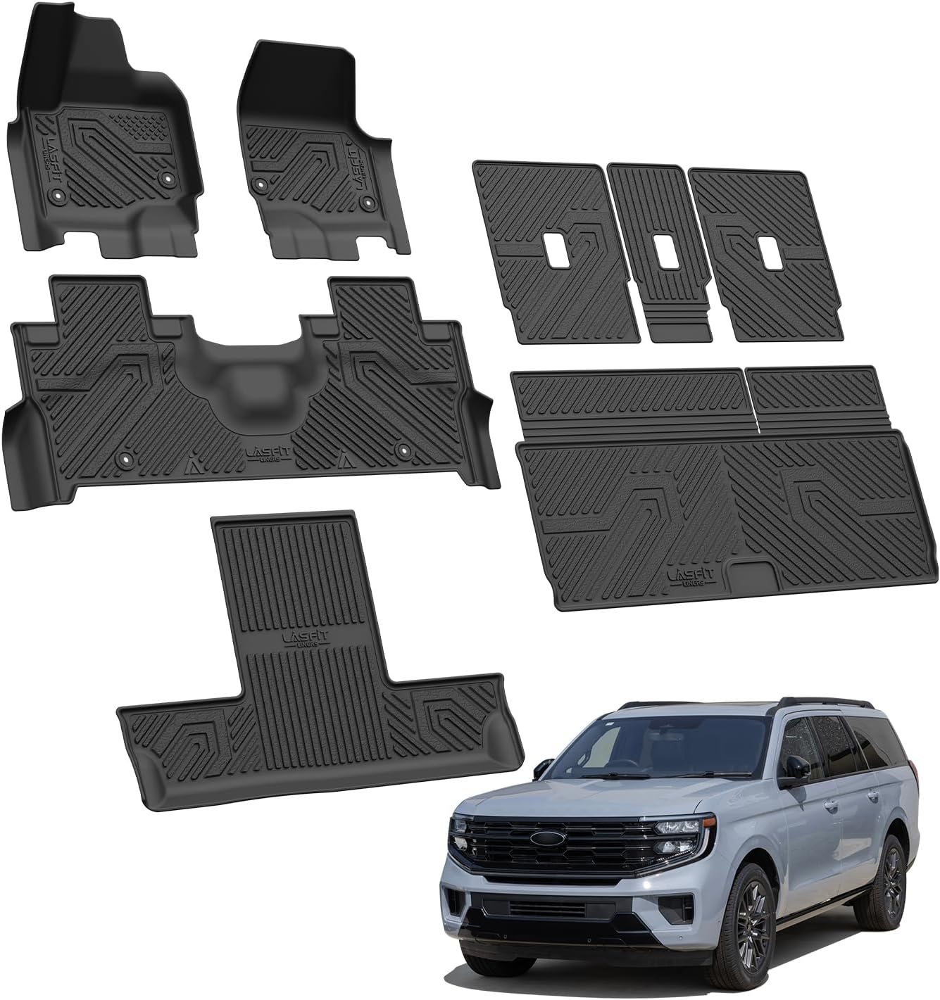 LASFIT Floor Mat&Cargo Backrest Mat for (ONLY Fit 7 Seats Standard) Ford 2025 2026 Expedition & Lincoln Navigator(only fit 2row Bucket seat),Fit 100% TPE Easy Clean Floor Liners,Full Set,Black22 LASFIT Floor Mat&Cargo Backrest Mat for (ONLY Fit 7 Seats Standard) Ford 2025 2026 Expedition & Lincoln Navigator(only fit 2row Bucket seat),Fit 100% TPE Easy Clean Floor Liners,Full Set,Black