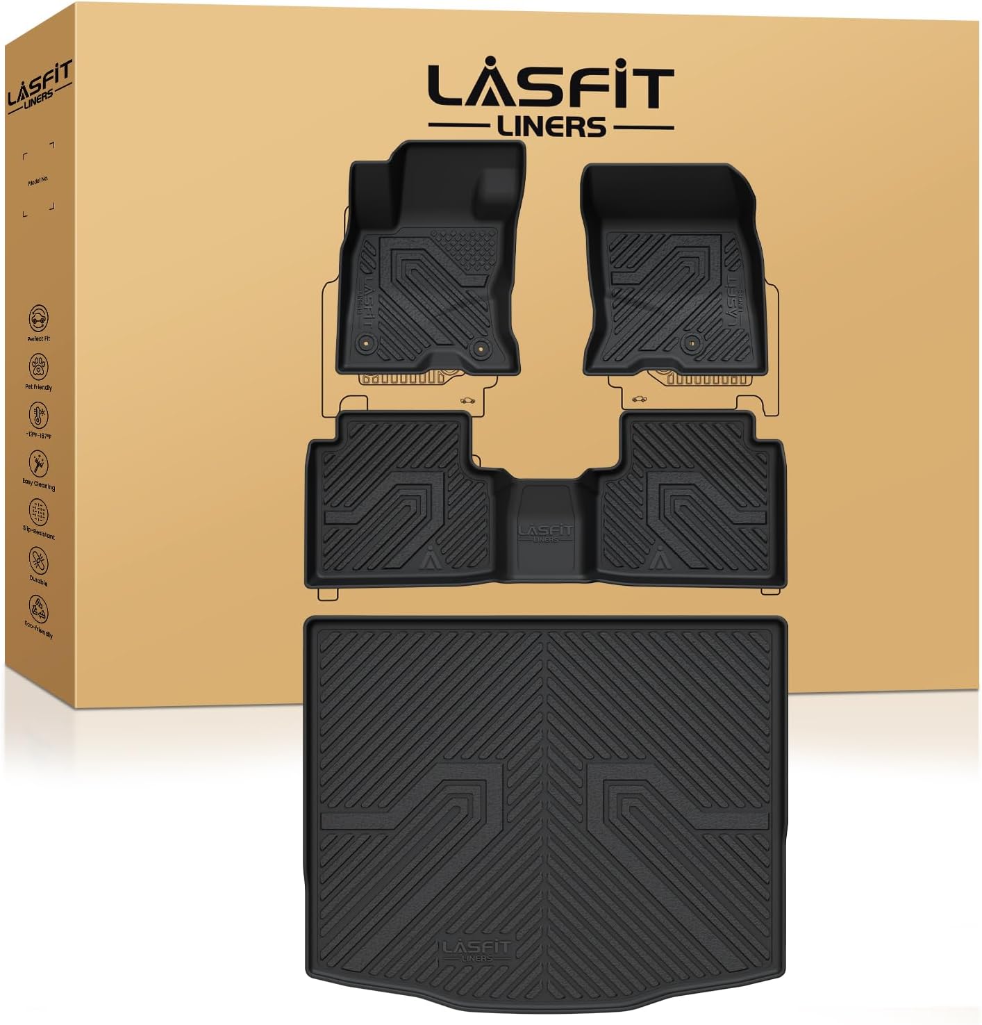 LASFIT Floor Mats and Cargo Liner for Ford Escape Hybrid 2020-2025 2026(NOT for Gasoline Models) All Weather Protector TPE Custom Fit Car Floor Liners, 1st & 2nd Row & Trunk Set, 4PCS Black LASFIT Floor Mats and Cargo Liner for Ford Escape Hybrid 2020-2025 2026(NOT for Gasoline Models) All Weather Protector TPE Custom Fit Car Floor Liners, 1st & 2nd Row & Trunk Set, 4PCS Black