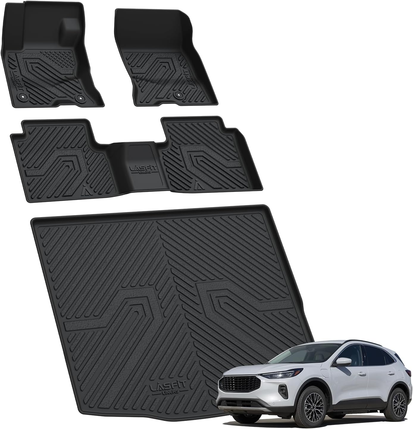 LASFIT Floor Mats and Cargo Liner for Ford Escape Hybrid 2020-2025 2026(NOT for Gasoline Models) All Weather Protector TPE Custom Fit Car Floor Liners, 1st & 2nd Row & Trunk Set, 4PCS Black13 LASFIT Floor Mats and Cargo Liner for Ford Escape Hybrid 2020-2025 2026(NOT for Gasoline Models) All Weather Protector TPE Custom Fit Car Floor Liners, 1st & 2nd Row & Trunk Set, 4PCS Black
