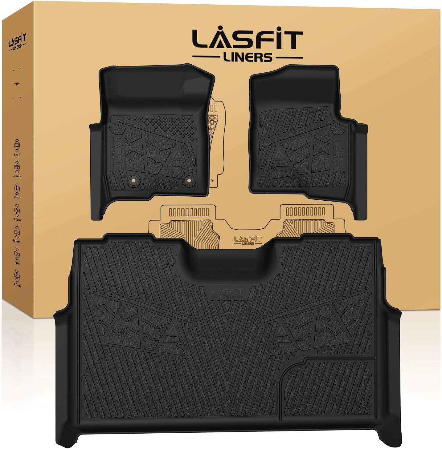 LASFIT Floor Mats for Ford F-150 2011-2014 SuperCrew Carpet Floor Front Row w Flow-Through Console All Weather Protector TPE Truck Liners, 1st & 2nd Row, 3pcs Black LASFIT Floor Mats for Ford F-150 2011-2014 SuperCrew Carpet Floor Front Row w/Flow-Through Console All Weather Protector TPE Truck Liners, 1st & 2nd Row, 3pcs Black