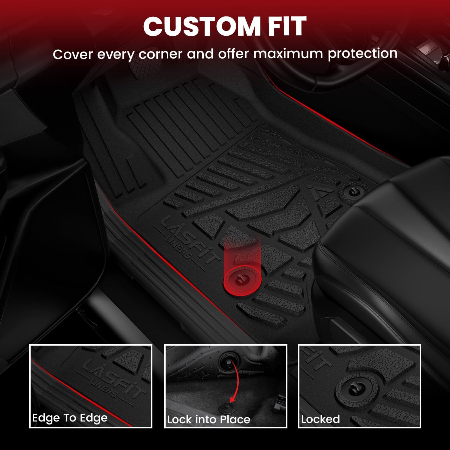 LASFIT Floor Mats for Ford F-150 2011-2014 SuperCrew Carpet Floor Front Row w Flow-Through Console All Weather Protector TPE Truck Liners, 1st & 2nd Row, 3pcs Black24 LASFIT Floor Mats for Ford F-150 2011-2014 SuperCrew Carpet Floor Front Row w/Flow-Through Console All Weather Protector TPE Truck Liners, 1st & 2nd Row, 3pcs Black