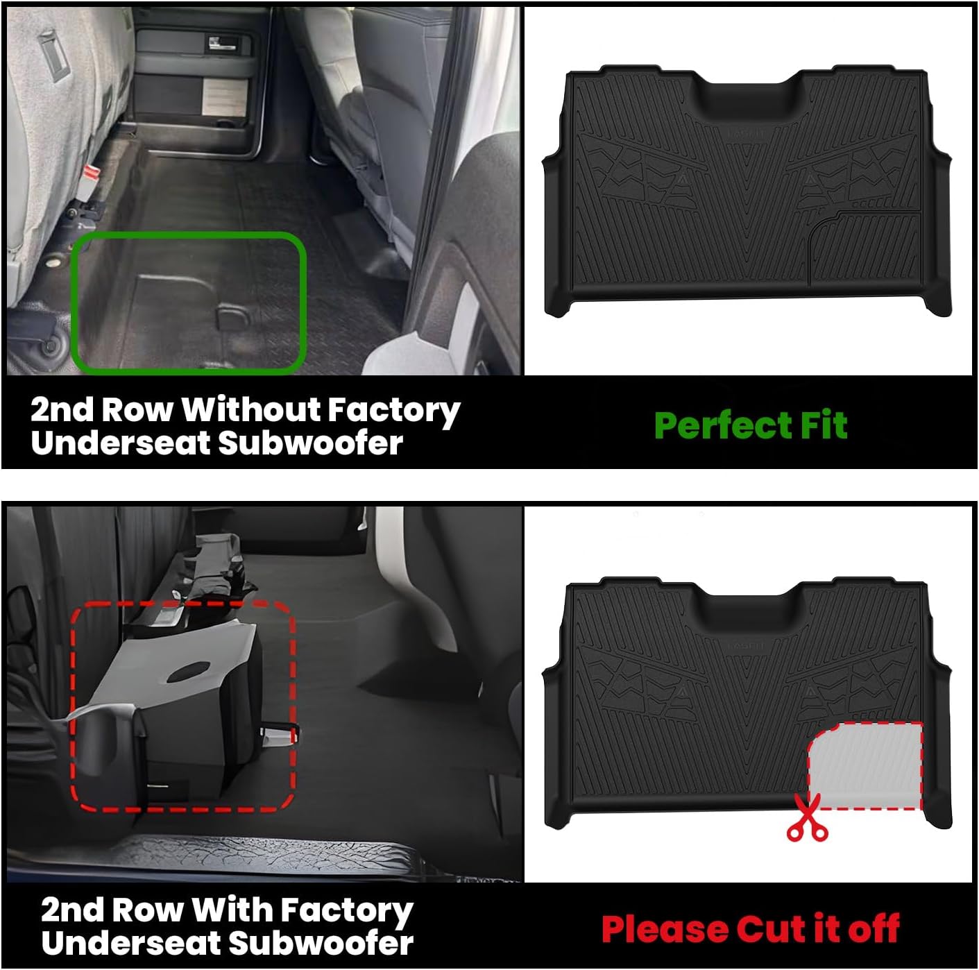 LASFIT Floor Mats for Ford F-150 2011-2014 SuperCrew Carpet Floor Front Row w Flow-Through Console All Weather Protector TPE Truck Liners, 1st & 2nd Row, 3pcs Black3 LASFIT Floor Mats for Ford F-150 2011-2014 SuperCrew Carpet Floor Front Row w/Flow-Through Console All Weather Protector TPE Truck Liners, 1st & 2nd Row, 3pcs Black