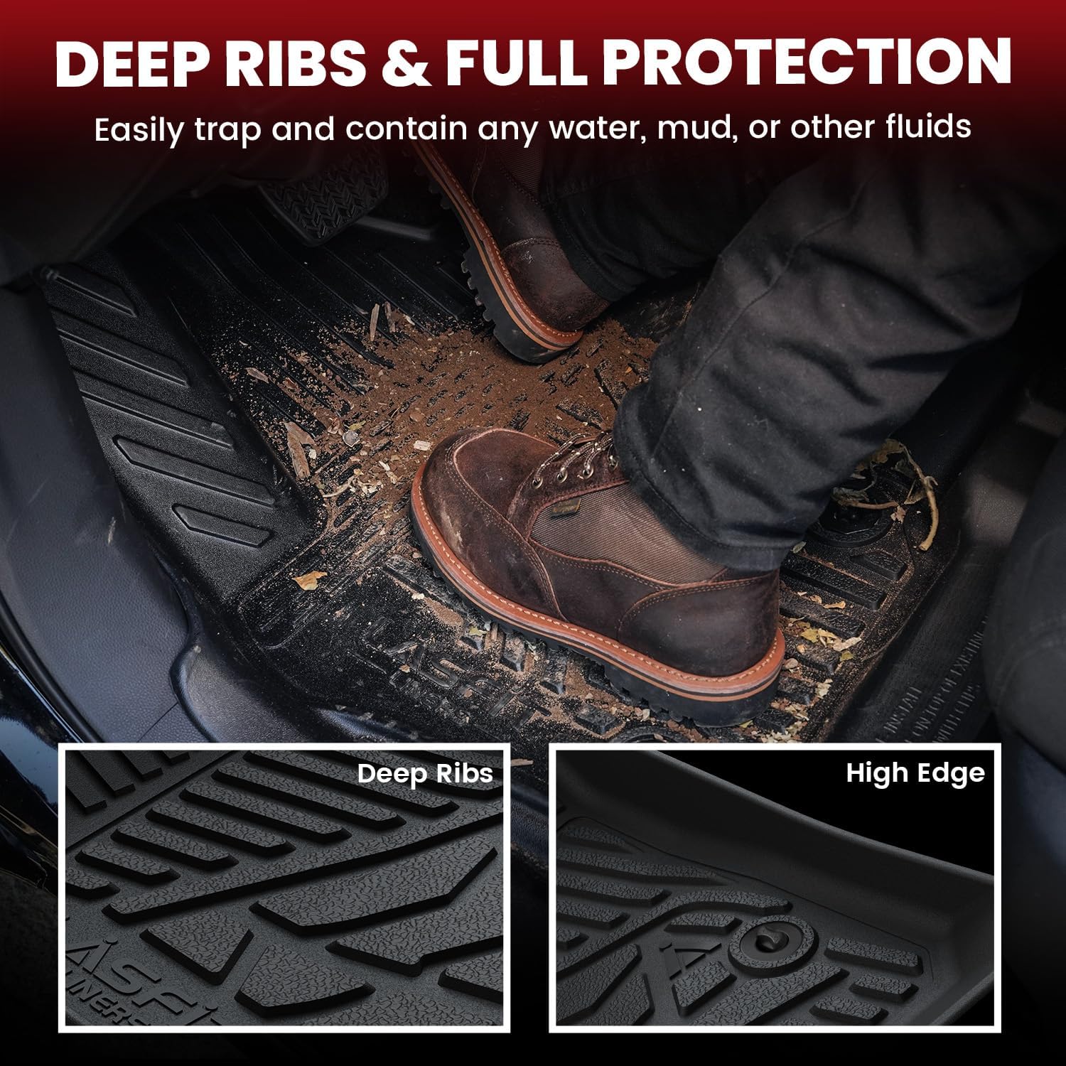 LASFIT Floor Mats for Ford F-150 2011-2014 SuperCrew Carpet Floor Front Row w Flow-Through Console All Weather Protector TPE Truck Liners, 1st & 2nd Row, 3pcs Black5 LASFIT Floor Mats for Ford F-150 2011-2014 SuperCrew Carpet Floor Front Row w/Flow-Through Console All Weather Protector TPE Truck Liners, 1st & 2nd Row, 3pcs Black
