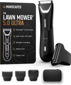 MANSCAPED® The Lawn Mower® 5.0 Ultra Groin & Body Hair Trimmer – Dual-Head SkinSafe® Trimmer & Foil Blades, Waterproof Wet/Dry Groomer, USB-C Rechargeable with Travel Case, Men’s Ball Shaver, Black