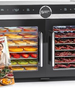 Magic Mill Premium DualZone Food Dehydrator, 16 Stainless Steel Trays with French Doors, Independent Temp Control, Rear Fan, Keep Warm Mode, for Jerky, Fruit, Veggies, Dog Treats, Meal Prep