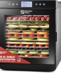 Magic Mill Premium Food Dehydrator Machine (15 Extra-Large Stainless Steel Trays) 800W Dryer for Beef Jerky, Fruits, Vegetables, Dog Treats, 48 Hour Digital Timer - 95°-167° Temperature Control