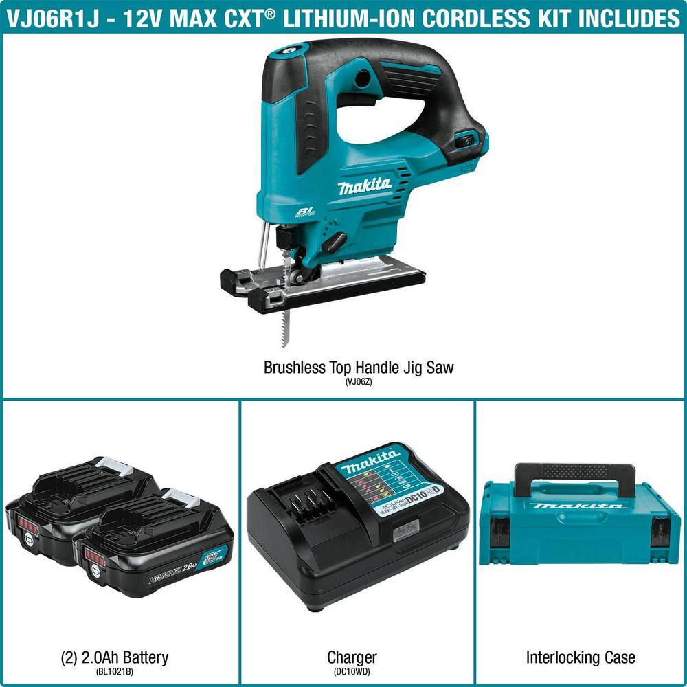 Makita VJ06R1J 12V max CXT Lithium-Ion Brushless Cordless Top Handle Jig Saw Kit (2.0Ah) Makita VJ06R1J 12V max CXT Lithium-Ion Brushless Cordless Top Handle Jig Saw Kit (2.0Ah) - Image 2