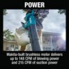 Makita XBU07SM1 143 MPH 148 CFM 18V LXT Brushless Blower/Vacuum Mulcher Kit, 4.0Ah