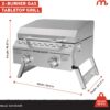 Megamaster 2-Burner Stainless Steel Portable Gas Grill with Built-In Lid, 16,000 BTUs, Foldable Legs, Small Propane Grill for Outdoor Cooking, Camping, Tailgating, Patios, and More - 820-0033M