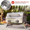 Megamaster 2-Burner Stainless Steel Portable Gas Grill with Built-In Lid, 16,000 BTUs, Foldable Legs, Small Propane Grill for Outdoor Cooking, Camping, Tailgating, Patios, and More - 820-0033M