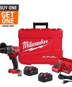 Milwaukee 2904-22 M18 FUEL 18V Lithium-Ion Brushless Cordless 1/2 in. Hammer Drill Driver Kit with Two 5.0 Ah Batteries and Hard Case