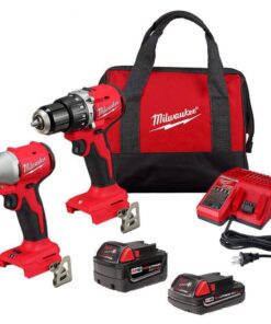 Milwaukee 3693-22CX M18 18-Volt Lithium-Ion Brushless Cordless Compact Hammer Drill/Impact Combo Kit (2-Tool) with (2) Batteries, Bag