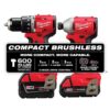 Milwaukee 3693-22CX M18 18-Volt Lithium-Ion Brushless Cordless Compact Hammer Drill/Impact Combo Kit (2-Tool) with (2) Batteries, Bag