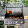 Monument Grills 4-Burner Liquid Propane Gas Grill, Silver Stainless Steel Grill Outdoor Patio Garden Barbecue Grill with Clearview® Lid and One Foldable Shelf, Mesa400MF