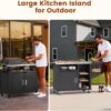 NUUK Grill Cart with Sink and Storage Cabinet Outdoor Kitchen Island Prep Table Cooking Station with Stainless Steel Top and Movable Universal Wheels for Outside BBQ Backyard Include Metal Hooks