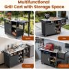 NUUK Grill Cart with Sink and Storage Cabinet Outdoor Kitchen Island Prep Table Cooking Station with Stainless Steel Top and Movable Universal Wheels for Outside BBQ Backyard Include Metal Hooks