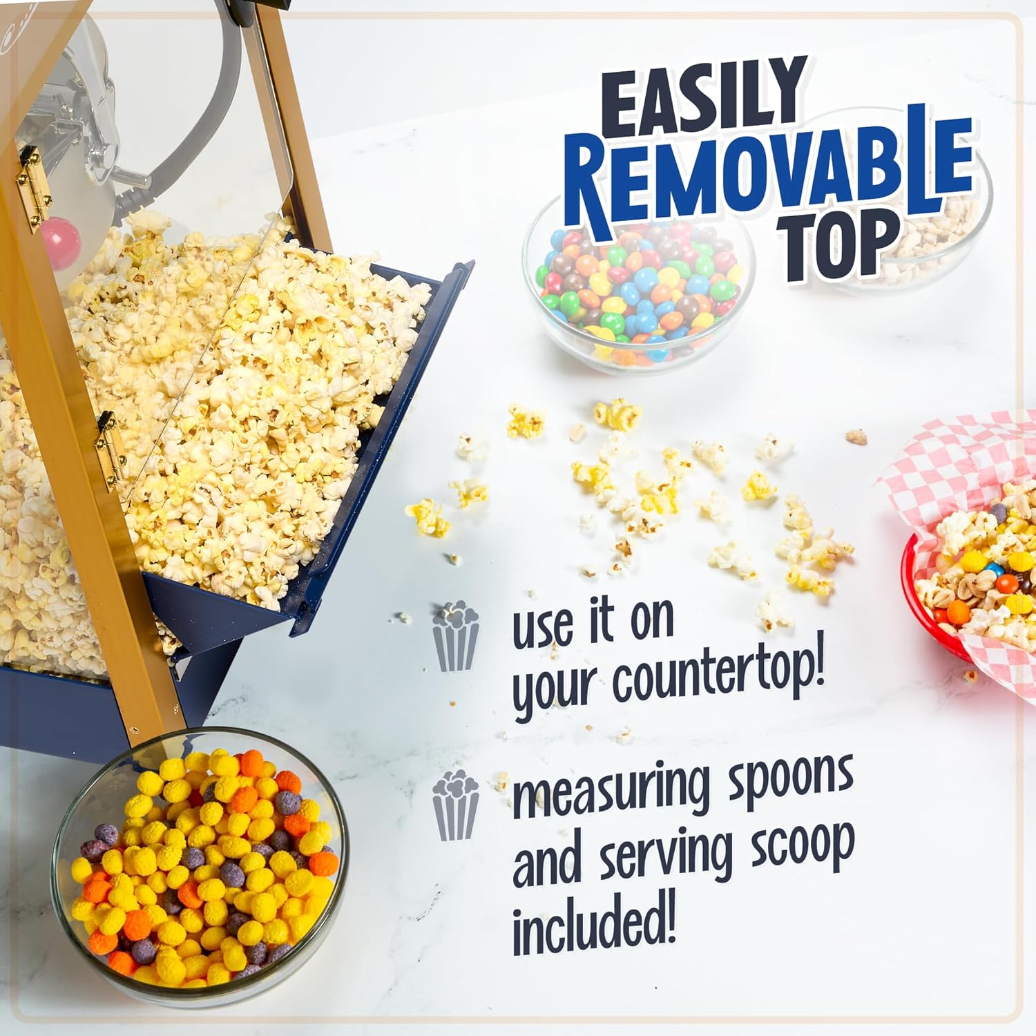 Nostalgia Popcorn Maker Machine - Professional Cart With 8 Oz Kettle Makes Up to 32 Cups - Vintage Popcorn Machine Movie Theater Style - Navy & Gold7 Nostalgia Popcorn Maker Machine - Professional Cart With 8 Oz Kettle Makes Up to 32 Cups - Vintage Popcorn Machine Movie Theater Style - Navy & Gold
