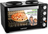 NutriChef 30 Quart Kitchen Convection Oven & 2 Burner Cooker - 1500 Watt Oven - 7 Cook Functions Rotisserie, Cook, Bake, Broil & More