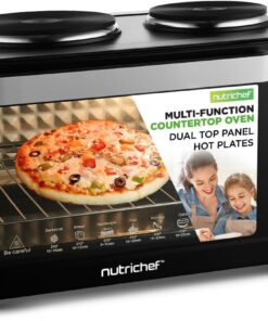 NutriChef 30 Quart Kitchen Convection Oven & 2 Burner Cooker - 1500 Watt Oven - 7 Cook Functions Rotisserie, Cook, Bake, Broil & More