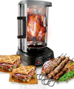 NutriChef Countertop Vertical Rotating Oven - Rotisserie Shawarma Machine, Kebob Machine, Stain Resistant & Energy Efficient W/Heat Resistant Door, Includes Kebob Rack with 7 Skewers