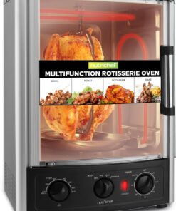 NutriChef Multi-Function Rotisserie Countertop Oven | 24 Quart Vertical Glass Door Convection Oven, for Rotisserie Roasting & Broiling | Timer & Temperature Control | 13.4 x 12.2 x 18.9
