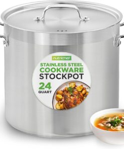 NutriChef Stainless Steel Cookware Stock Pot - 24 Quart, Heavy Duty Induction Soup Pot With Lid, Induction, Ceramic, Glass and Halogen Cooktops Compatible - NCSPT24Q