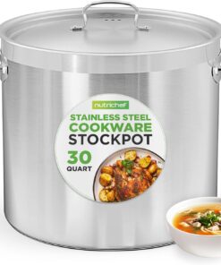 Nutrichef Stainless Steel Cookware Stockpot, 30 Quart Heavy Duty Induction Soup Pot With Stainless Steel Lid And Strong Riveted Handles, Even Heat Distribution, Compatible With Most Cooktops