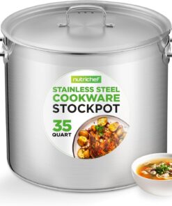 Nutrichef Stainless Steel Cookware Stockpot, 35 Quart Heavy Duty Induction Soup Pot With Stainless Steel Lid And Strong Riveted Handles, Even Heat Distribution, Compatible With Most Cooktops