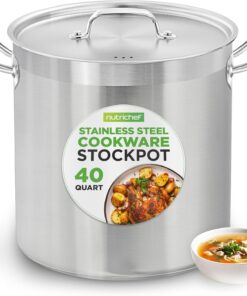 Nutrichef Stainless Steel Cookware Stockpot, 40 Quart Heavy Duty Induction Soup Pot With Stainless Steel Lid And Strong Riveted Handles, Even Heat Distribution, Compatible With Most Cooktops
