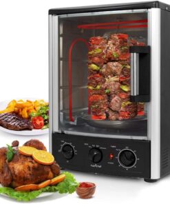 Nutrichef Vertical Countertop Oven with Rotisserie, Bake, Broil, & Kebab Rack Functions - Adjustable Settings - 2 Shelves - 1500W - Thanksgiving Turkey - Includes Grill, Kebab skewer racks & bake pan