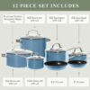 Nuwave Healthy Duralon Blue Ceramic Nonstick Cookware Set, Diamond Infused Scratch-Resistant, PFAS Free, Dishwasher & Oven Safe, Induction Ready & Evenly Heats, Tempered Glass Lids & Stay-Cool Handles, Cozy Blue