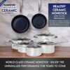Nuwave Healthy Duralon Blue Ceramic Nonstick Cookware Set, Diamond Infused Scratch-Resistant, PFAS Free, Dishwasher & Oven Safe, Induction Ready & Evenly Heats, Tempered Glass Lids & Stay-Cool Handles, Vanilla Cream
