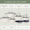 Nuwave Healthy Duralon Blue Ceramic Nonstick Cookware Set, Diamond Infused Scratch-Resistant, PFAS Free, Dishwasher & Oven Safe, Induction Ready & Evenly Heats, Tempered Glass Lids & Stay-Cool Handles, Vanilla Cream