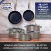 Nuwave Healthy Duralon Blue Ceramic Nonstick Cookware Set, Diamond Infused Scratch-Resistant, PFAS Free, Dishwasher & Oven Safe, Induction Ready & Evenly Heats, Tempered Glass Lids & Stay-Cool Handles, Metallic Mocha Brown