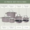 Nuwave Healthy Duralon Blue Ceramic Nonstick Cookware Set, Diamond Infused Scratch-Resistant, PFAS Free, Dishwasher & Oven Safe, Induction Ready & Evenly Heats, Tempered Glass Lids & Stay-Cool Handles, Metallic Mocha Brown