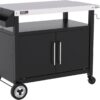 Outdoor Grill Cart with Wheels, Movable Kitchen Island with Storage Cabinet for BBQ, Stainless Steel Dining Cart Table for Food Prep, Black, PC3403S-SC