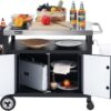 Outdoor Grill Cart with Wheels, Movable Kitchen Island with Storage Cabinet for BBQ, Stainless Steel Dining Cart Table for Food Prep, Black, PC3403S-SC