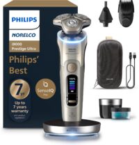 Philips Norelco Shaver i9000 Prestige Ultra, Wet & Dry Electric Shaver, White Gold, SenseIQ Pro Technology, Triple Lift & Cut System, 360 Rotating NanoTech Precision Blades, Beard Styler, XP9403/88