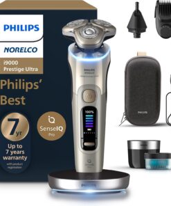 Philips Norelco Shaver i9000 Prestige Ultra, Wet & Dry Electric Shaver, White Gold, SenseIQ Pro Technology, Triple Lift & Cut System, 360 Rotating NanoTech Precision Blades, Beard Styler, XP9403/88