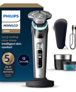 Philips Norelco Shaver i9000 Prestige, Wet & Dry Electric Shaver, Dark Slate Nova, SenseIQ Technology, Triple Lift & Cut System, 360 Rotating Dual SteelPrecision Blades, Charging Stand, XP9204/85