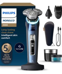 Philips Norelco Shaver i9000 Prestige, Wet & Dry Electric Shaver, Mystic Aqua, SenseIQ Technology, Triple Lift & Cut System, 360 Rotating Dual SteelPrecision Blades, Nose Trimmer, XP9201/88