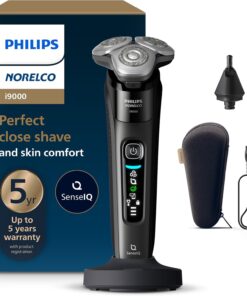 Philips Norelco Shaver i9000, Wet & Dry Electric Shaver, Ink Black, SenseIQ Technology, Triple Lift & Cut System, 360 Rotating Dual SteelPrecision Precision Blades, Nose Trimmer, Model X9000/90