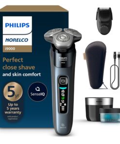 Philips Norelco Shaver i9000, Wet & Dry Electric Shaver, Taubenblau, SenseIQ Technology, Triple Lift & Cut System, 360 Rotating Dual SteelPrecision Precision Blades, Beard Styler, Model X9001/91
