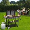 Propane Gas Griddle Charcoal Grill Combo Flat Top Griddle W/Dual Lids & 2 Side Shelves Dual Fuel BBQ Grill for Outdoor Barbecue