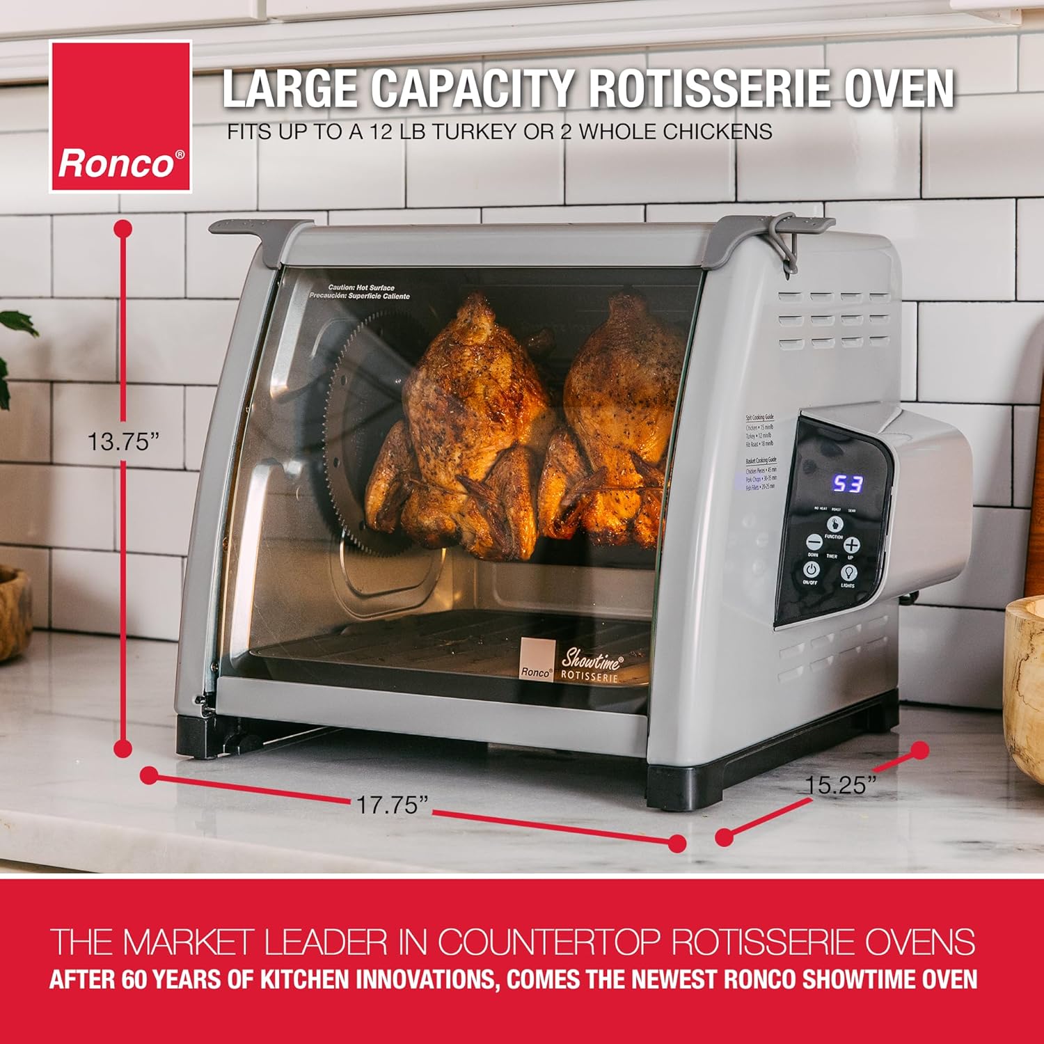 Ronco 6000 Platinum Series Rotisserie Oven, Digital Display, 12-Pound Capacity, Auto Shutoff, Includes Rotisserie Spit, Multi-Purpose Basket, 3 Cooking Functions: Rotisserie, Sear and No Heat Rotation Ronco 6000 Platinum Series Rotisserie Oven, Digital Display, 12-Pound Capacity, Auto Shutoff, Includes Rotisserie Spit, Multi-Purpose Basket, 3 Cooking Functions: Rotisserie, Sear and No Heat Rotation - Image 2